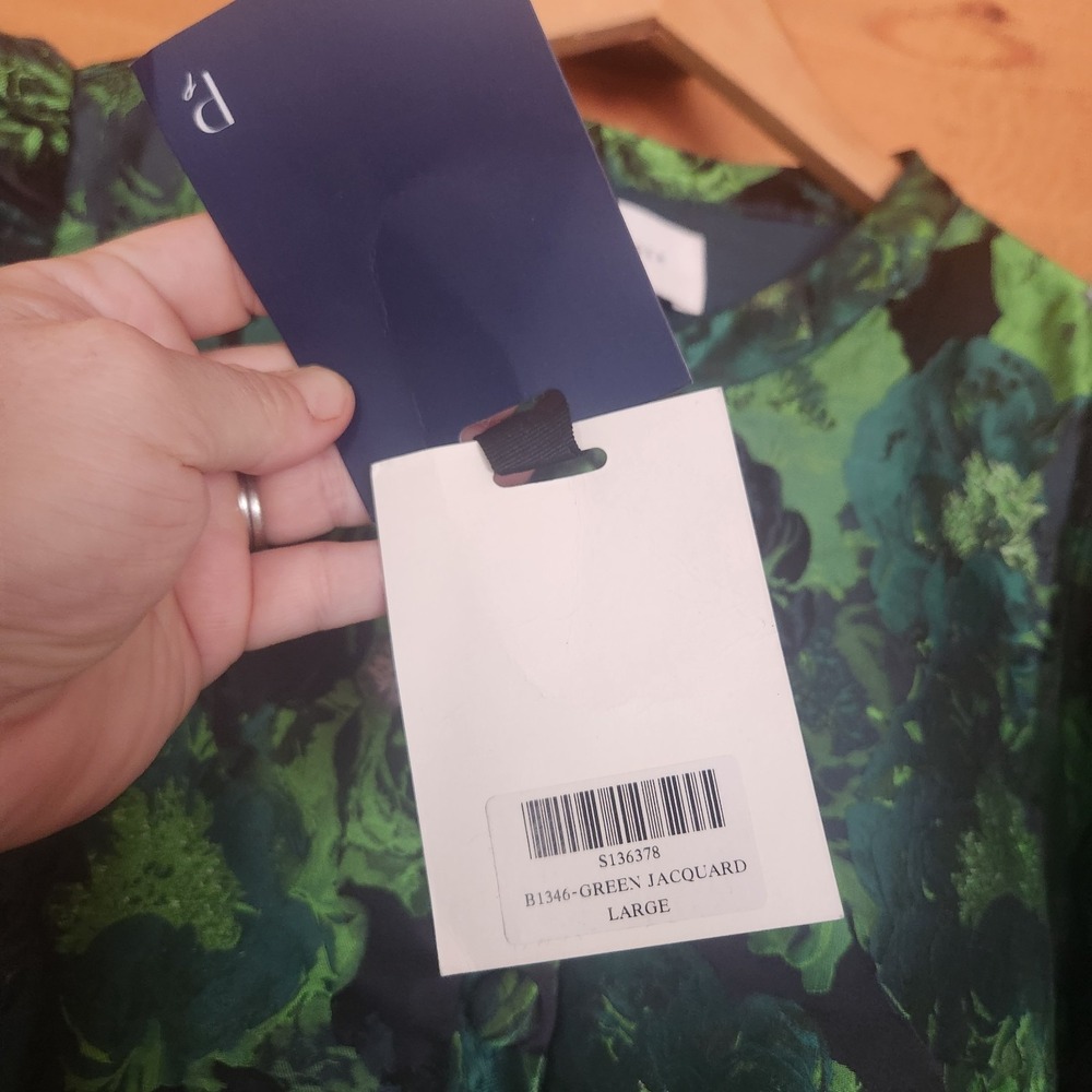 Pomander Place NWT Samantha Green Jacquard Brocade Mini Dress Floral Puff Size L - Picture 4 of 10